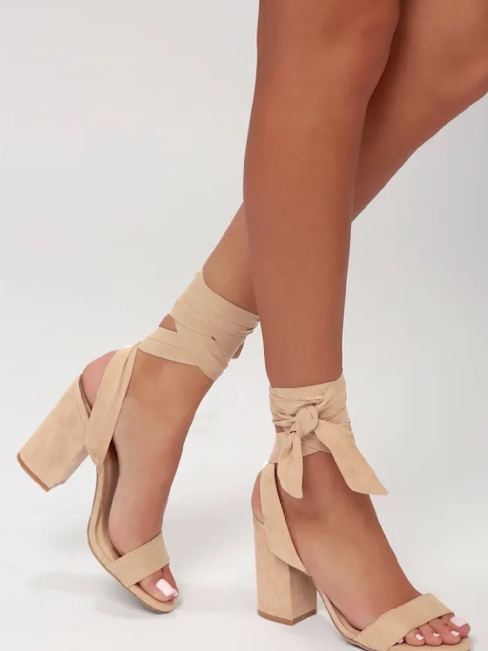 Lulus Women's Ankle Tie Block Heel Nude suede Sandals